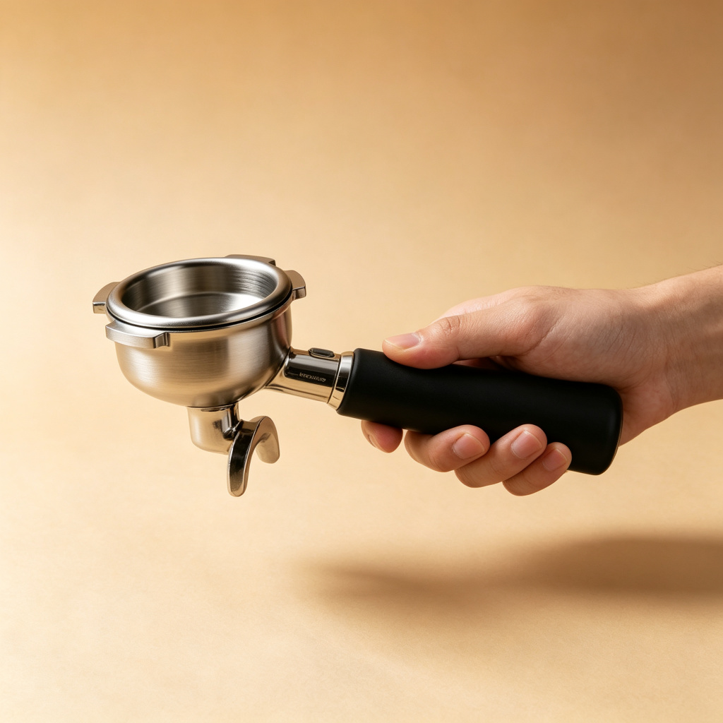 58mm double-spout stainless steel portafilter with matte black handle